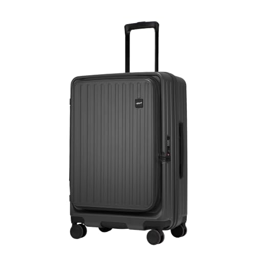 Image of F Gear Montreal Medium 65cm German Polycarbonate Hard Luggage|8 Japanese Hinomoto Silent Wheels|Expandable Check-in Front Opening Suitcase for Travel|Anti-Theft Zipper, TSA 007 Lock| (Steel Grey)