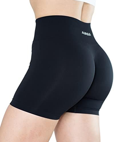 AUROLA Dream Collection Workout Shorts for Women High Waist Seamless Scrunch Athletic Running Gym Yoga Active Shorts Dark Black - 3