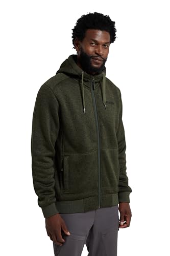 Mountain Warehouse Nevis Mens Fur Lined Hoodie - Warm Soft Fleece Top, Adjustable Hood & Front Pockets Full Zip Jumper – For Spring Summer Walking & Jogging Dark Khaki M