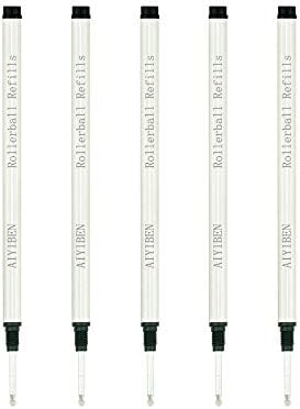 Rollerball Pen Refills - Smooth Writing German Ink and Fine 0.5 mm Threaded Rolling Ball Refills (5 x Black)