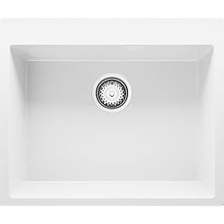 Fregadero Cocina 59 x 50 cm, Fregadero Granito Un Seno + Sifón Clásico, Fregadero Empotrado Oslo 60 XL de Primagran, Blanco