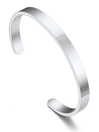 Bandmax Stainless Steel Cuff Bracelets for Men Women High Polished Metal Open Cuff Bangle Bracelet Arm Cuff Adjustable Mens Womens Fashion Jewelry