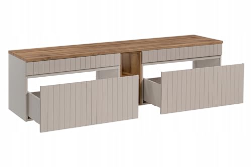 Muebles Slavic Szafka łazienkowa naścienna z grubymi górnymi szufladami, półkami, kaszmir 180 cm - szafka łazienkowa