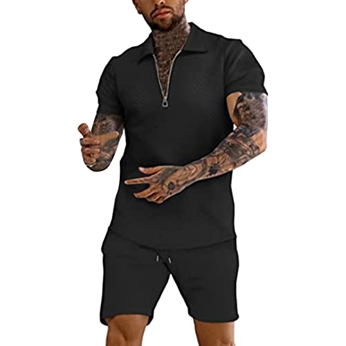 Pyjama court homme coton noir avec poches ensemble de sport 2 pièces taille S de nuit confortable