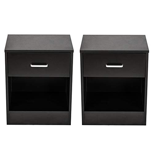 Lovinland Wood Nightstands Set of 2, Bedroom Night Stand Besides End Table with 1 Drawer Accent Furniture (Black)