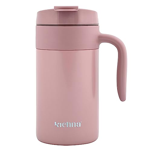 Kichna Voyager 18 oz / 550ML Double Walled Stainless Steel Vacuum Travel Mug | BPA Free Lid Leak & Spill Proof Tumbler with Ergonomic Handle | Keeps Cold for 14Hrs or Hot for 3Hrs - Light Green