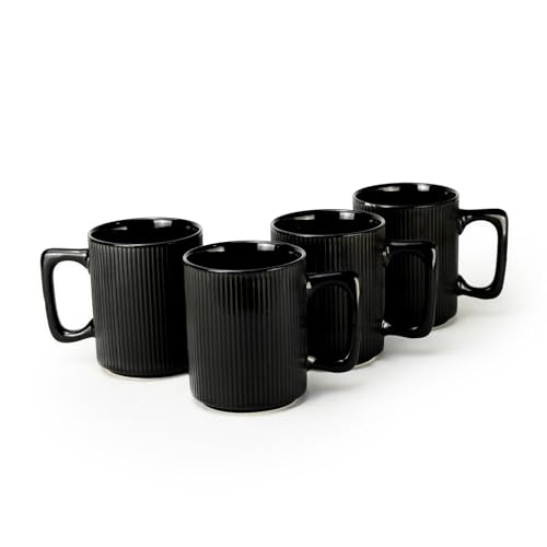 Cuisine Art Stoneware ZOE 4PCS Mug Set | 385 ML Black Coffee Mug Set | Durable Coffee Cup Set for Home & Office | Cups for Cappuccino Latte Tea & Cocoa Restaurant Coffee Mugs