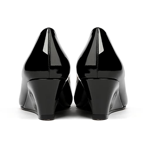 MERRORI Women's Pumps Wedge Low Heels Pumps Patent Slip On Rhinestones Bow Round Toe Shoes 2 Inch4