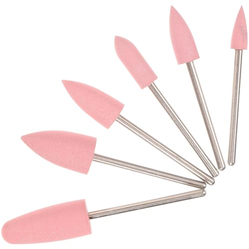 Ipetboom 6 Piezas cabeza de pulido de diamante pulseras espaciales clavo carburo botón cuidado de uñas limas para uñas herramientas de manicura brocas de seguridad para taladro de uñas rosa