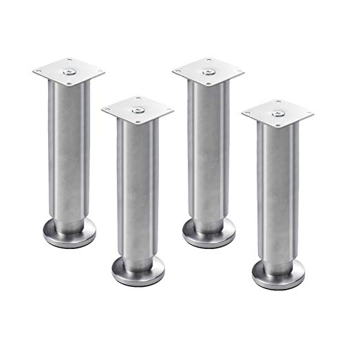 4 Pieds de Meubles réglables Pieds de meuble en acier inoxydable Pieds de support en métal brossé Pieds de canapé Pieds d'armoire Pieds de Table en Métal，Matériau épais,argent(28cm)