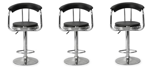 Image of GOYALSON Classic Height Adjustable and Revolving Bar Stool Kitchen Chair (3, Black)
