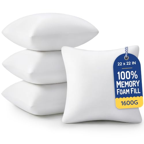 Image of AM AEROMAX 22x22 Memory Foam Throw Pillow Inserts, 4 Pack, Square, White