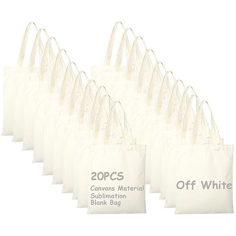 E-Found 20 Pcs Sublimation Blank Tote Bags, Sublimation Blank Bag, Canvas Sublimation Tote Bags Blanks, Resuable Washable Grocery Tote Bags for DIY Carry Books and Lunch Box Cover