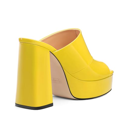 Image of Women Square Open Toe Platform Chunky Heel Slide Sandals | Slip On High Heel Dress Sandals, Elegant Formal Footwear For Wedding Club Evening Party Events