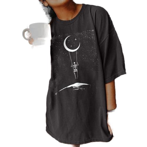 Image of Summer Y2k Tops for Womens, Casual Vintage Short Sleeve T-Shirt, Girls Oversize Loose Round Neck Elastic Tee