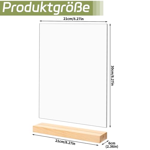 Yoosso Aufsteller A4, 2 Stück Acryl Tischaufsteller A4 Preisschilder Aufsteller Schilderhalter mit Holzfuß für Werbung Menükarte Hochzeit Cafe Restaurant (L&T Form - 2 Möglichkeiten)