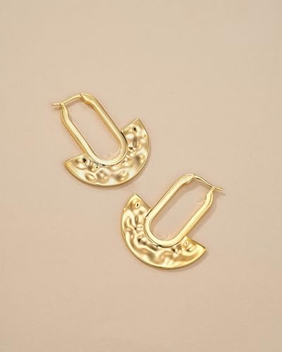 Big Bold Lightweight Gold Hammered Flat Round Statement Drop Earrings for Women by SNGIA, Large Chunky Handmade Formal Trendy Jewelry Gifts, Circle Disc Coin Geometric Dome Textured Beachy Vacation Fashion Hanging Earrings Accessories, Vintage Retro Thick Bohemian Nickle Free Circular Sun Dangle Earrings.4