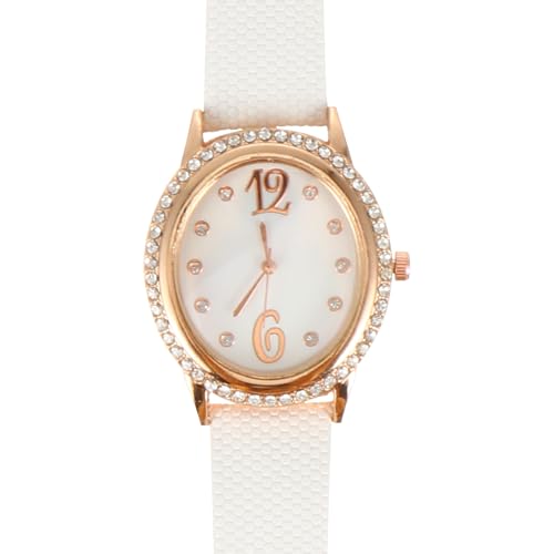 Image of Oval Diamond Women Wrist Watch with Leather Strap and Quartz Timekeeping