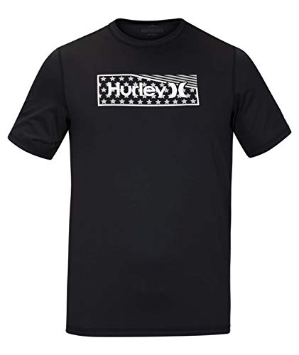 Hurley Men's One & Only Stars and Stripes Short Sleeve Sun Protection Rashguard Shirt, Black, M