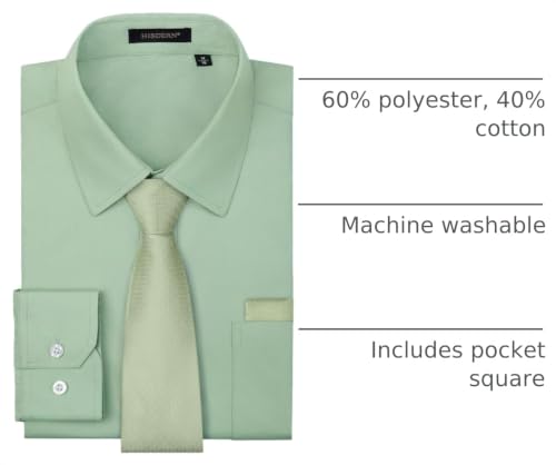 Image of HISDERN Mens Dress Shirt with Tie Pocket Square Set Classic Button Down Shirt Matching Tie Long Sleeve Shirts