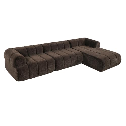 Image of Christopher Knight Home Mania 122 inch Modular L-Shape Sofa Couch with Chaise Lounge, Modern Sectional Sofa Set for Living Room, Boucle Fabric Upholstered Cloud Couch with Deep Seat, Dark Brown