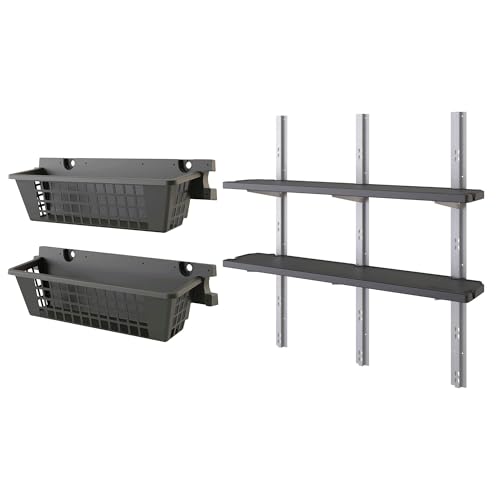 Suncast 2 Pack 25 x 7.25 Basket Accessory for Outdoor Shed Bundled with Vertical Shed 2 Shelf Kit Space Saving Wall Mount Storage Black