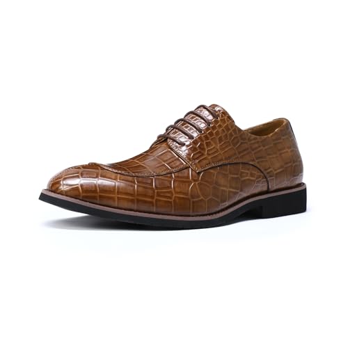 YFFUSHI Chaussures de Ville Homme Habillées Derbies Elégantes à Lacets avec Motif Croco pour Bureau Affaires Mariage ou Cérémonie, Brun Foncé, 44 EU