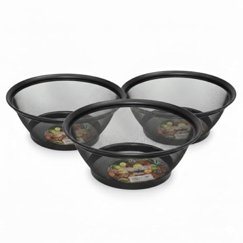 Image of Premium Stainless Steel Mesh Fruit & Vegetable Washing Basket - Multipurpose Strainer Bowl for Kitchen, Durable Rust-Free Colander in Variant Size (Black, 22,25&28CM)