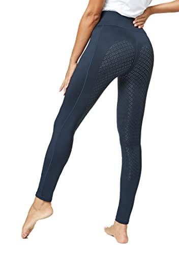 QUEENIEKE Damen Reithose Reitleggings Silikon Vollbesatz mit Handytasche Flex und Elastischem Geeignet für den Reitsport Dunkelblau L Cover