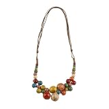 Tabanzhe Boho Hippie Necklace for Women, Handmade Multicolor Ceramic Beads, Adjustable Statement Jewellery Summer Beach & Festival Accessory