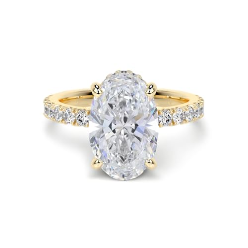 YDD 9ct/14ct/18ct Solid Gold Moissanite Engagement Rings for Women, 1-3CT Center Round/Oval/Pear/Radiant Cut Bridal Set Silver Wedding Anniversary Promise Band for Her Wife Girlfriend (Oval Cut)