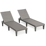 NBYSGO Outdoor Chaise Lounge Chairs Set of 2, 5-Position Adjustable Tanning Lounge Chairs with Wood Texture, All-Weather Resin Patio Lounge Chair for Pool, Garden, Deck, Beach, Striped Grey