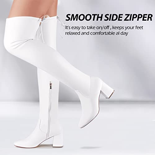 Camssoo Women's Thigh High Boots Heeled Over The Knee Boots Fashion Sexy Winter Low Chunky Block Heel Knee Thigh Boots White Matte Pu Size 8 Eu39 #TOP3