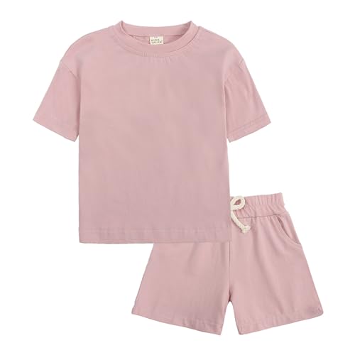 Boy Girls 2 Piece Summer Outfits Short Sleeve T-Shirt and Shorts Set Toddler Kids Teens Solid Color Loungewear Suits Casual Activewear Clothing Sets Trendy Tracksuits Sport Wear,1-13 (10-11 Years)