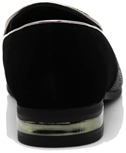 Trs Men Rhinestone Round Toe Suede Chrome Heels Dress Loafer Slip On Fashion Shoes (9.5 D(M) Us, Black) #TOP6