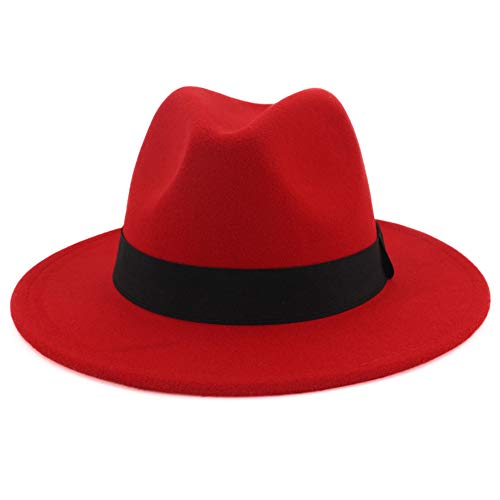 image for Eric Carl Trend Red Black Patchwork Wool Felt Jazz Fedora Hat Casual M