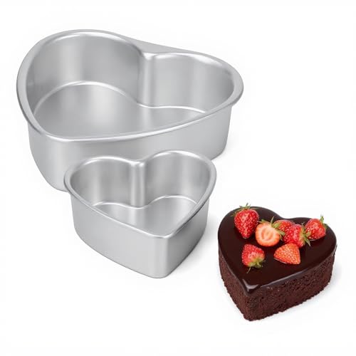 EOKKZAOPP Heart Shaped Cake Pans - 6 Inch & 8 Inch Aluminum Heart Cake Molds - 2PCS Heart Baking Pans for Valentine‘s Baking Birthday Wedding Christmas Party Kitchen