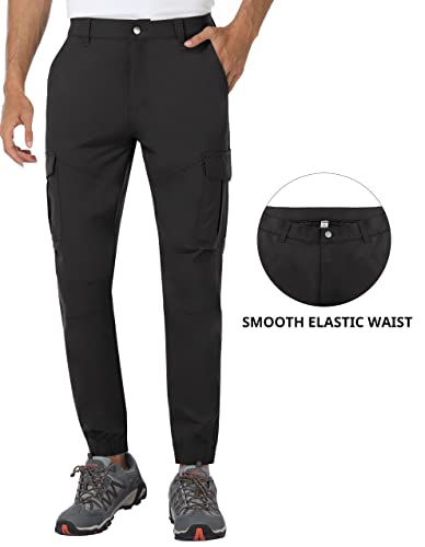 Puli Men Slim Fit Stretch Pants Waterproof Hiking Cargo Joggers Lightweight Outdoor Casual Trousers Black 32 #TOP7