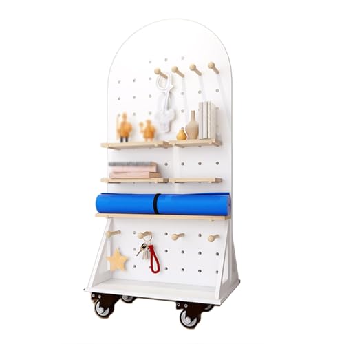 XILYZMO Portable Rolling Pegboard Rack, with Casters Standing Pegb, Craft Fair Peg Board Panels Display Rack, with Accessories Wood Organizer for Vendors Industrial(White)