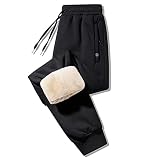 Imuedaen Jogginghose Herren Winter Fleece Gefüttert Warme Trainingshose Fleece Plüsch Gefüttert Jogger Hose Sweatpants Winterhose Traininghose mit Tasche (A Schwarz2, XL)