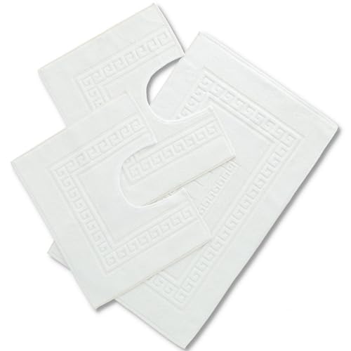 Casatessile Set 3 bath sponge mats, 1 mat 60X90 cm + 2 Round water 60x45 cm Torino Absorbent Bathroom Mat in Cotton, Bathroom Mat Without Non-Slip - BIANCO