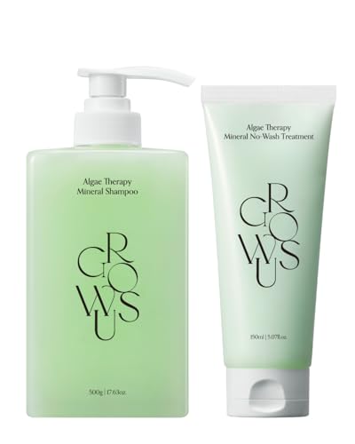 Growus Algae Therapy Mineral Hair Care Duo – Mineral Shampoo with Deep Sea Minerals, PDRN, Biotin & Marine Algae Extract + No-Wash Leave-In Treatment for Nourishment & Anti-Aging - Korean Hair Routine