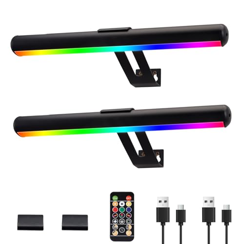 Image of Picture Light 2 Pack, Battery Operated Picture Light with Remote, Rechargeable Picture Frame Light, 32 LED, 16 Color Changing, Art Light for Paintings for Display, Picture-Black