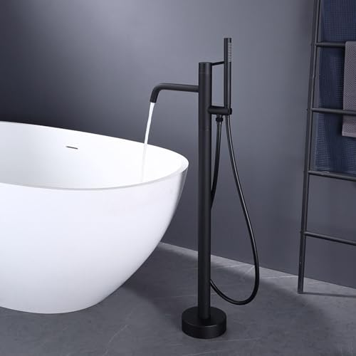 Grifo Bañera de Suelo Negro Monomando Grifo de Pie para Bañera Exenta de Latón 2 Salidas