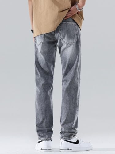 Jeans Pants Trousers Denim Spring and Autumn Grey Ripped Men's Loose Fit Small Leg Trendy Straight Long3