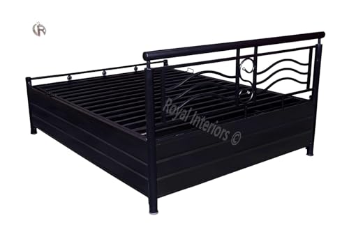 Image of Blacomo Metal Single Bed with Storage | Heavy Duty Metal Bed Single Size with Hydraulic Lift Up Storage | Wrought Iron Bed with Headboard & Footboard | 75x48 | Black