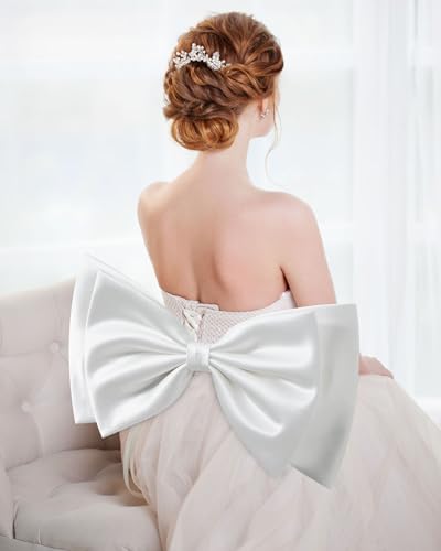 17.8" Big Bow For Wedding Dress Detachable Double Satin Bow Belt For Bride Woman4