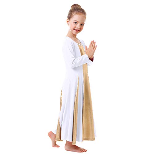 image for IBAKOM Little/Big Girls Metallic Gold Color Block Long Sleeve Liturgic
