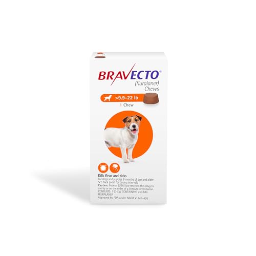 BRAVECTO Masticable para perros, pulgas y garrapatas, 1 masticable, suministro para 12 semanas, 10-22 libras, caja naranja
