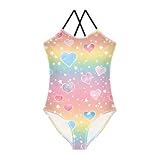 isaoa costume da bagno intero da bambina con arcobaleno e cuori colorati, costume da bagno da spiaggia con cinghie regolabili, 3-10 anni, arcobaleno colorato e cuori, 7-8 anni